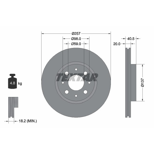 Слика на кочионен диск TEXTAR PRO 92068503 за Fiat Strada (178e) 1.6 16V - 106 коњи бензин