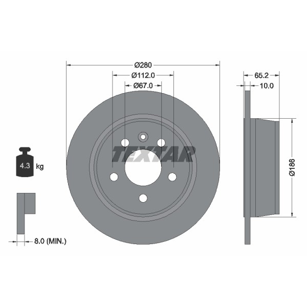 Слика на кочионен диск TEXTAR PRO 92074503 за Mercedes Vito BOX (638) 110 CDI 2.2 (638.094) - 102 коњи дизел