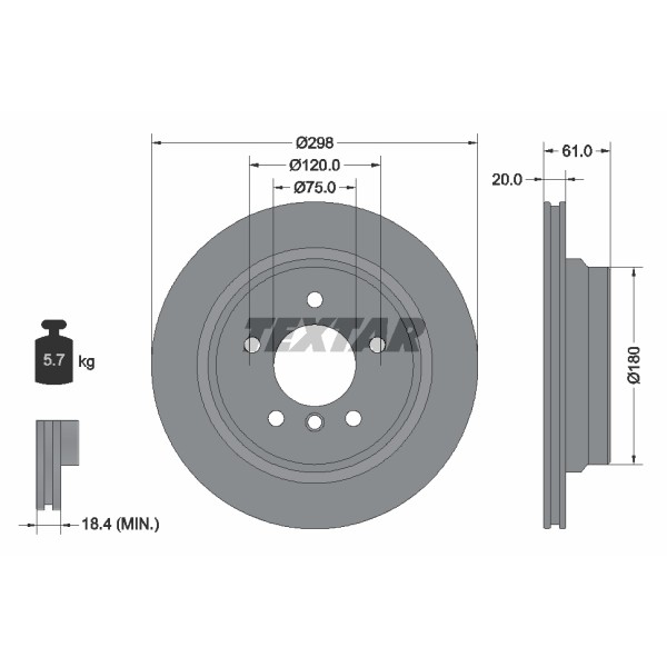 Слика на кочионен диск TEXTAR PRO 92075103 за BMW 5 Touring E39 520 i - 150 коњи бензин