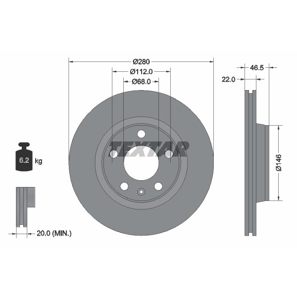 Слика на кочионен диск TEXTAR PRO 92083503 за Audi A4 Sedan (8D2, B5) 1.9 Di - 75 коњи дизел