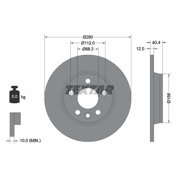 Слика на кочионен диск TEXTAR PRO 92083903 за VW Transporter T4 Box 2.4 D - 78 коњи дизел