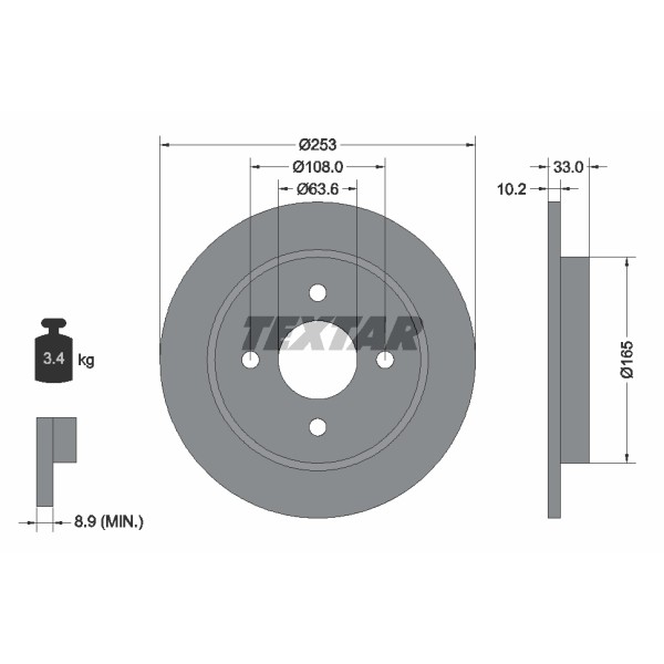 Слика на кочионен диск TEXTAR PRO 92088403 за Ford Sierra (GBG,GB4) 2.0 i - 100 коњи бензин