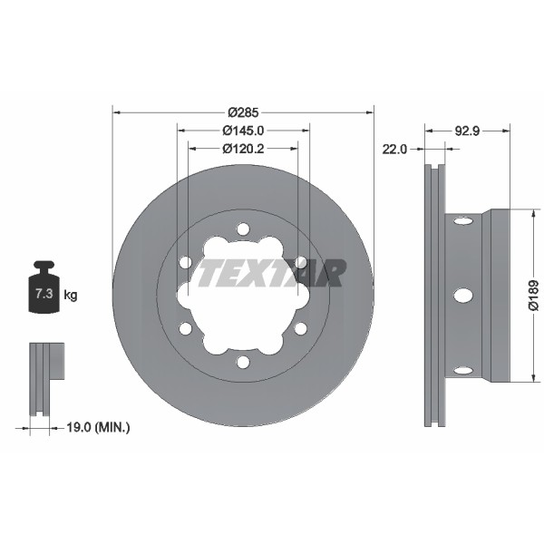 Слика на кочионен диск TEXTAR PRO 92089803 за VW LT 28-46 2 Platform (2DX0FE) 2.5 TDI - 102 коњи дизел