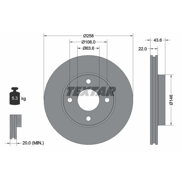 Слика на кочионен диск TEXTAR PRO 92096203 за Ford Fiesta 5 (jh,jd) 1.4 TDCi - 68 коњи дизел