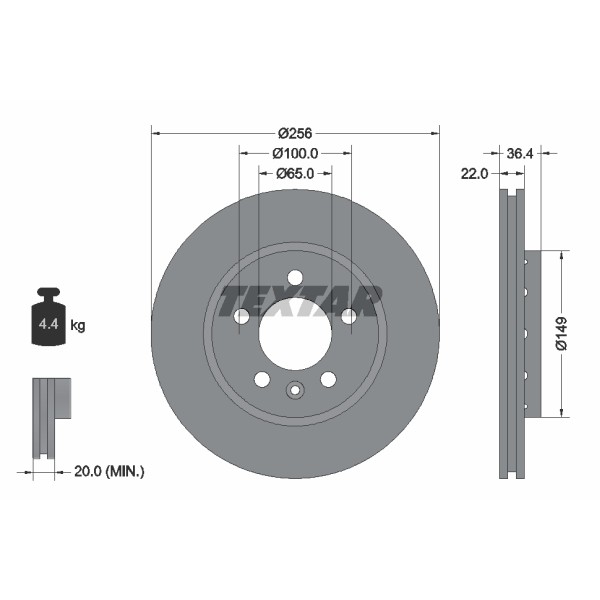 Слика на кочионен диск TEXTAR PRO 92098603 за VW Bora Estate (1J6) 2.8 VR6 - 177 коњи бензин