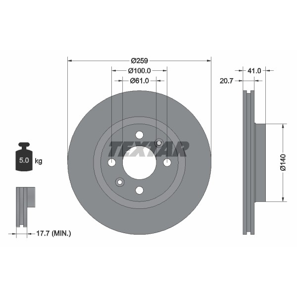 Слика на кочионен диск TEXTAR PRO 92100903 за Nissan Kubistar Box 1.5 dCi - 65 коњи дизел