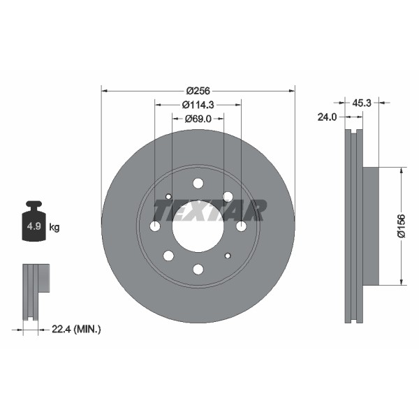 Слика на кочионен диск TEXTAR PRO 92103903 за Mitsubishi Galant 6 Saloon (EA) 2.5 V6 24V - 280 коњи бензин