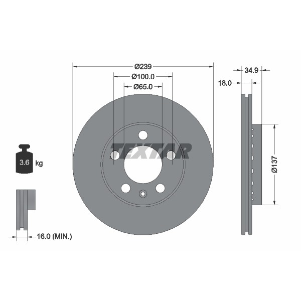 Слика на кочионен диск TEXTAR PRO 92106803 за VW Fox (5Z1,5Z3) 1.0 - 82 коњи бензин