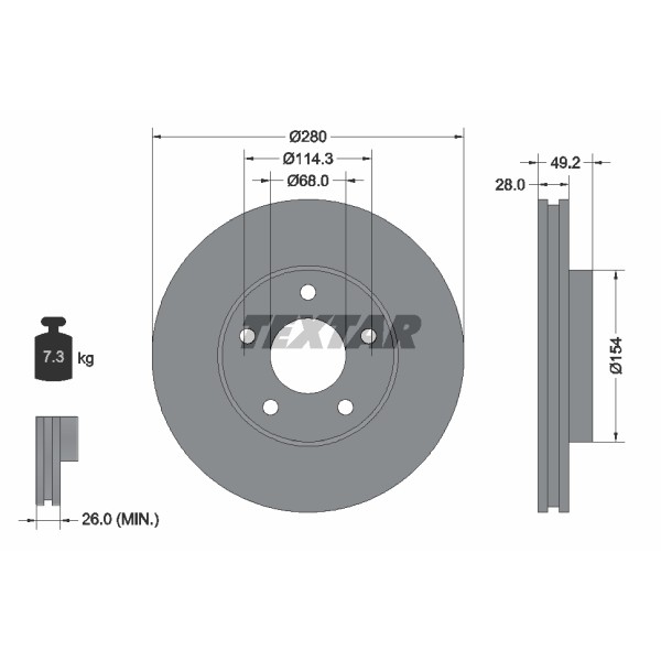 Слика на кочионен диск TEXTAR PRO 92109403 за Nissan Almera Tino (V10) 2.2 Di - 115 коњи дизел