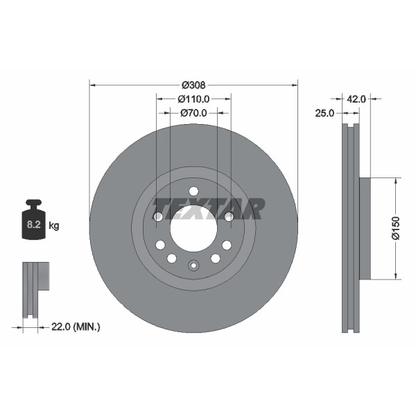 Слика на кочионен диск TEXTAR PRO 92110903 за Saab 9-5 Saloon (YS3E) 2.3 t BioPower - 185 коњи Бензин/Етанол