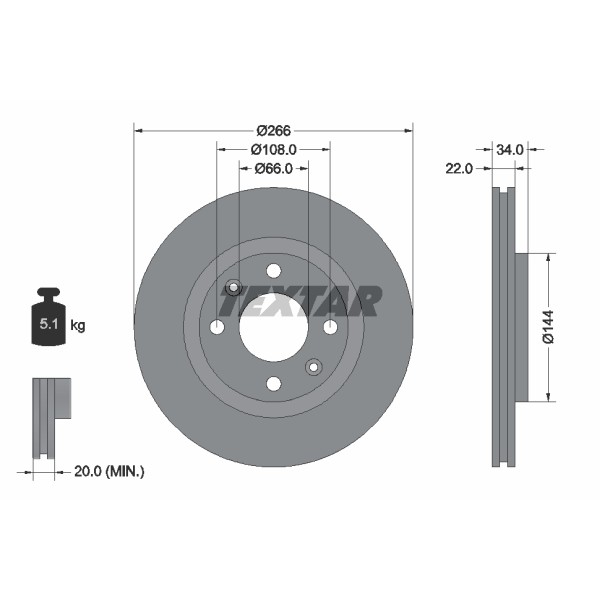 Слика на кочионен диск TEXTAR PRO 92111503 за Peugeot 208 1.6 BlueHDi 100 - 100 коњи дизел