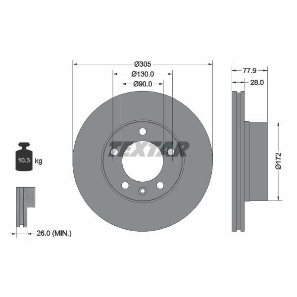 Слика на кочионен диск TEXTAR PRO 92115903 за Opel Movano Box (F9) 1.9 DTI - 82 коњи дизел