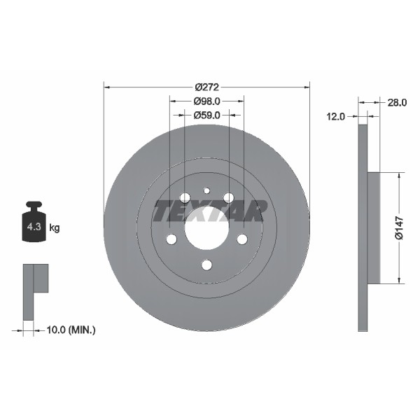 Слика на кочионен диск TEXTAR PRO 92118203 за Citroen C8 EA,EB 2.2 - 158 коњи бензин