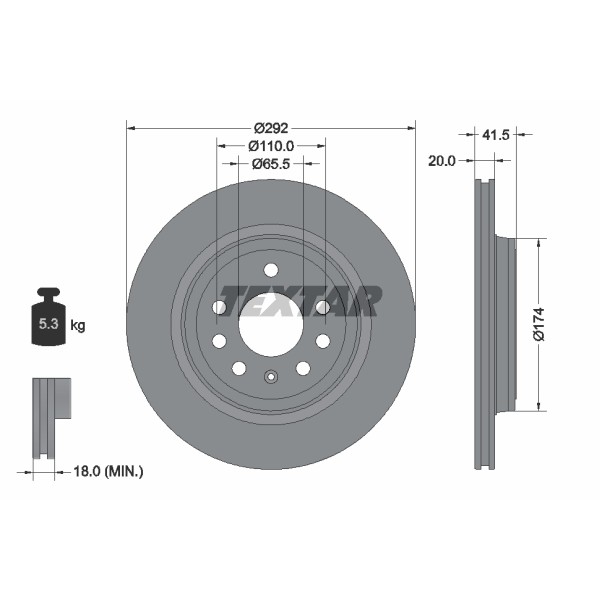 Слика на кочионен диск TEXTAR PRO 92118403 за Saab 9-3 Estate 1.8 i - 122 коњи бензин