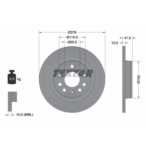 Слика на кочионен диск TEXTAR PRO 92118503 за Saab 9-3 Estate 2.0 t XWD - 241 коњи бензин