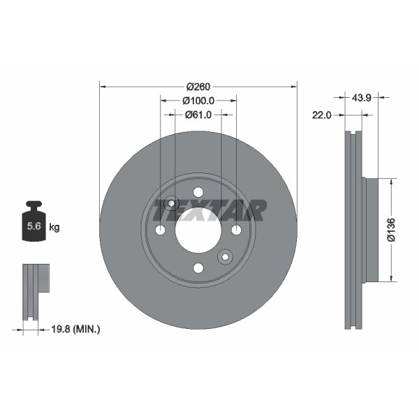 Слика на кочионен диск TEXTAR PRO 92119203 за Nissan Note (E11) 1.4 - 88 коњи бензин