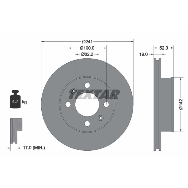 Слика на кочионен диск TEXTAR PRO 92128503 за Hyundai Accent 2 (LC) 1.3 - 75 коњи бензин