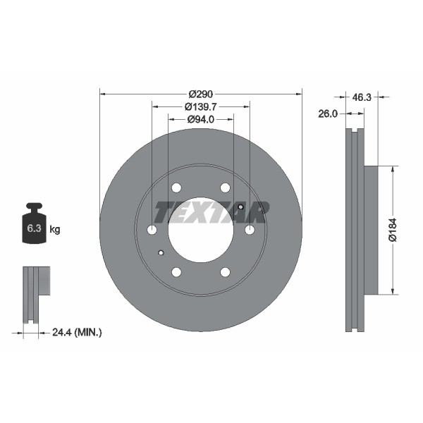 Слика на кочионен диск TEXTAR PRO 92128803 за Mitsubishi Montero 3 (V60,V70) 3.0  (V73W) - 170 коњи бензин