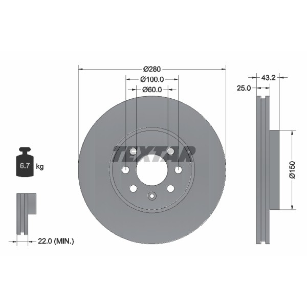 Слика на Кочионен диск TEXTAR PRO 92129303