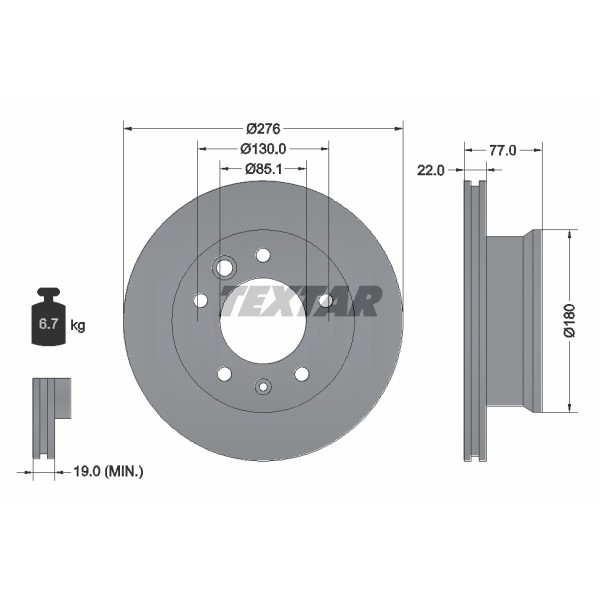 Слика на кочионен диск TEXTAR PRO 92131503 за Mercedes Sprinter 2-t Platform (901,902) 210 D - 102 коњи дизел