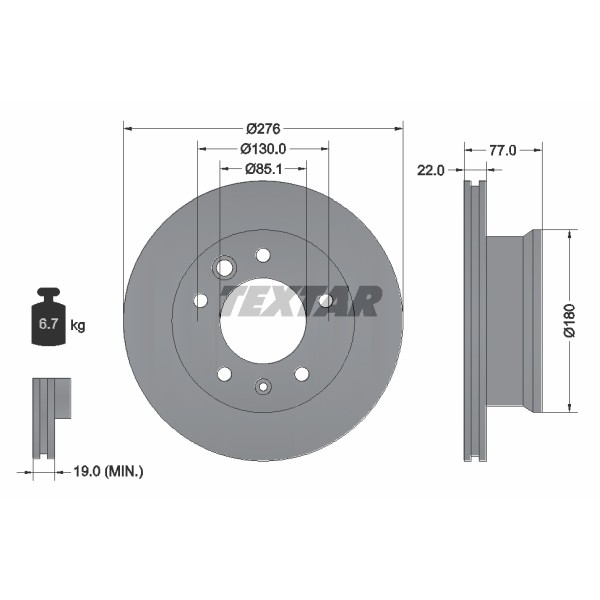 Слика на кочионен диск TEXTAR PRO 92131503 за Mercedes Sprinter 3-t Platform (903) 311 CDI - 109 коњи дизел