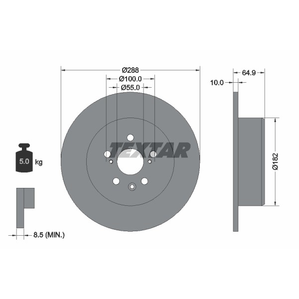 Слика на кочионен диск TEXTAR PRO 92135903 за Toyota Avensis Liftback (T22) 1.6 VVT-i - 110 коњи бензин