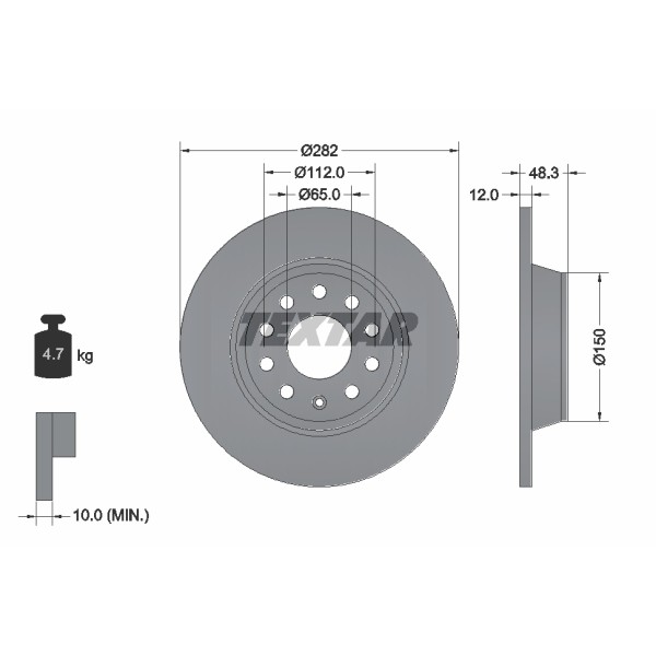 Слика на кочионен диск TEXTAR PRO 92140803 за VW EOS (1F7,1F8) 2.0 TFSI - 200 коњи бензин