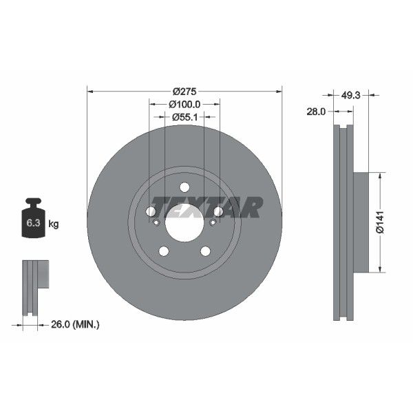 Слика на кочионен диск TEXTAR PRO 92142003 за Toyota Avensis Liftback (T22) 1.6 VVT-i - 110 коњи бензин