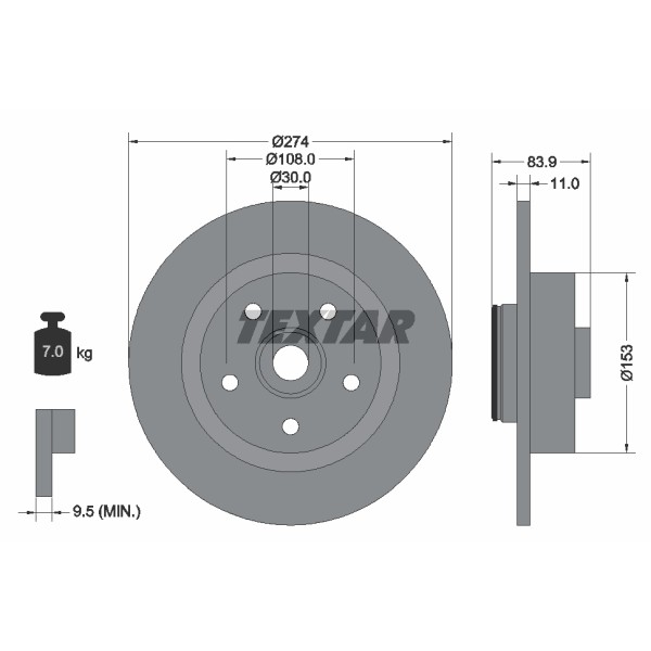 Слика на кочионен диск TEXTAR PRO 92142203 за Renault Laguna 2 Grandtour (KG0-1) 1.9 dCi (KG12) - 116 коњи дизел