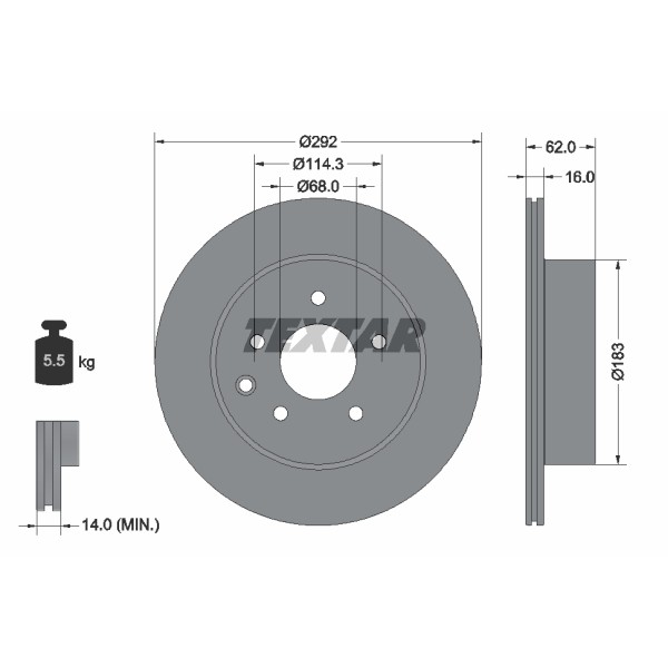 Слика на кочионен диск TEXTAR PRO 92144003 за Nissan X-Trail (T30) 2.0 4x4 - 140 коњи бензин