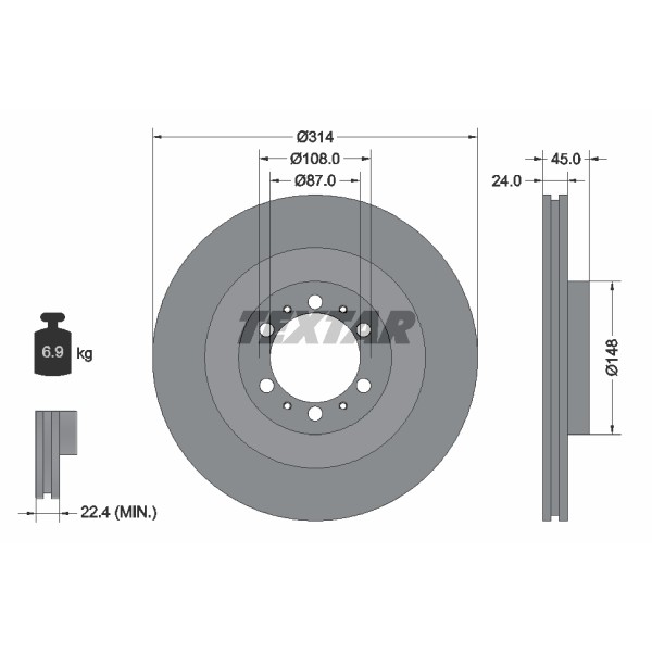 Слика на кочионен диск TEXTAR PRO 92144803 за Mitsubishi Montero Sport (K90) 2.5 TD - 150 коњи дизел