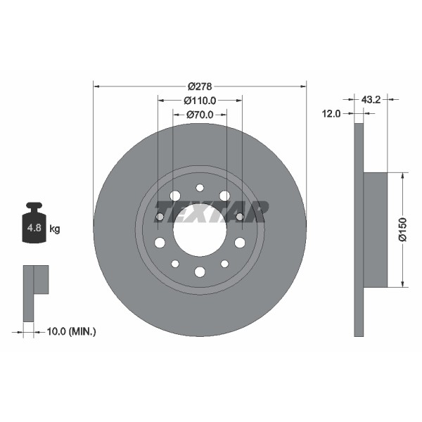 Слика на кочионен диск TEXTAR PRO 92145203 за Alfa Romeo 159 Sedan 2.2 JTS - 185 коњи бензин