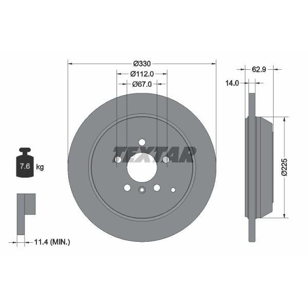 Слика на кочионен диск TEXTAR PRO 92150803 за Mercedes ML-class (w164) ML 280 CDI 4-matic (164.120) - 190 коњи дизел