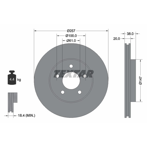 Слика на кочионен диск TEXTAR PRO 92152403 за CHRYSLER NEON PL Sedan 2.0 - 152 коњи бензин