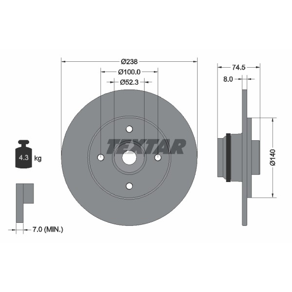 Слика на кочионен диск TEXTAR PRO 92154003 за Renault Clio 2 1.5 dCi (B/C2J) - 68 коњи дизел