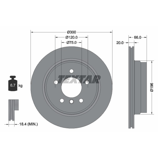 Слика на кочионен диск TEXTAR PRO 92154903 за BMW X1 E84 sDrive 16 i - 143 коњи бензин