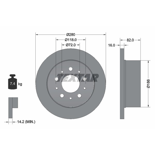 Слика на кочионен диск TEXTAR PRO 92157403 за Citroen Jumper BUS 2.2 HDi 120 - 120 коњи дизел