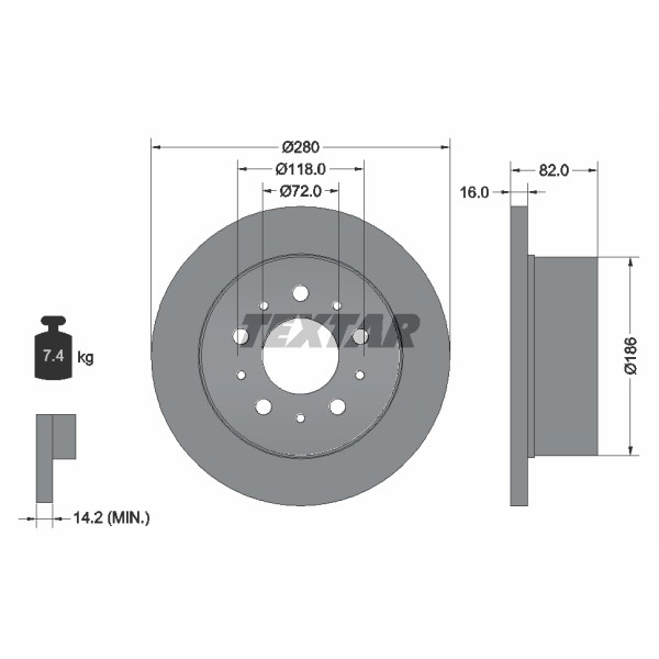 Слика на кочионен диск TEXTAR PRO 92157403 за Fiat Ducato Platform 250 160 Multijet 3,0 D - 158 коњи дизел