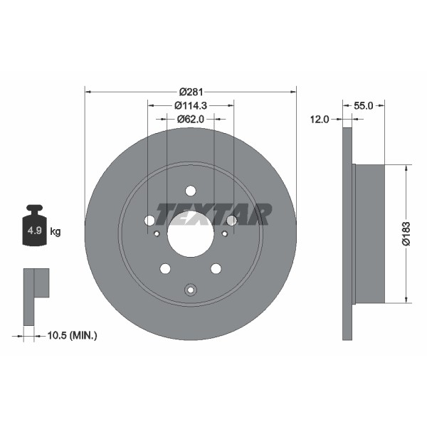 Слика на кочионен диск TEXTAR PRO 92162103 за Toyota RAV4 3.5 VVTi 4WD - 273 коњи бензин