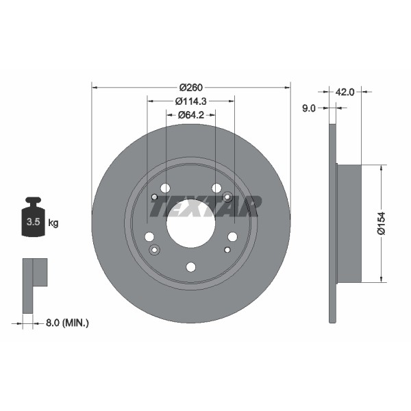 Слика на кочионен диск TEXTAR PRO 92164303 за Honda Civic 7 Saloon (ES) 1.6 - 114 коњи бензин