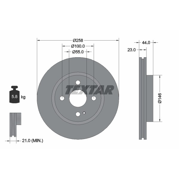 Слика на кочионен диск TEXTAR PRO 92166803 за Mazda 2 Hatchback (DE) 1.6 MZ-CD - 90 коњи дизел