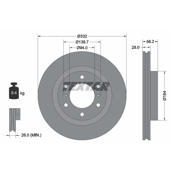 Слика на кочионен диск TEXTAR PRO 92167203 за Mitsubishi Montero 4 (V80,V90) 3.8 V6 - 248 коњи бензин