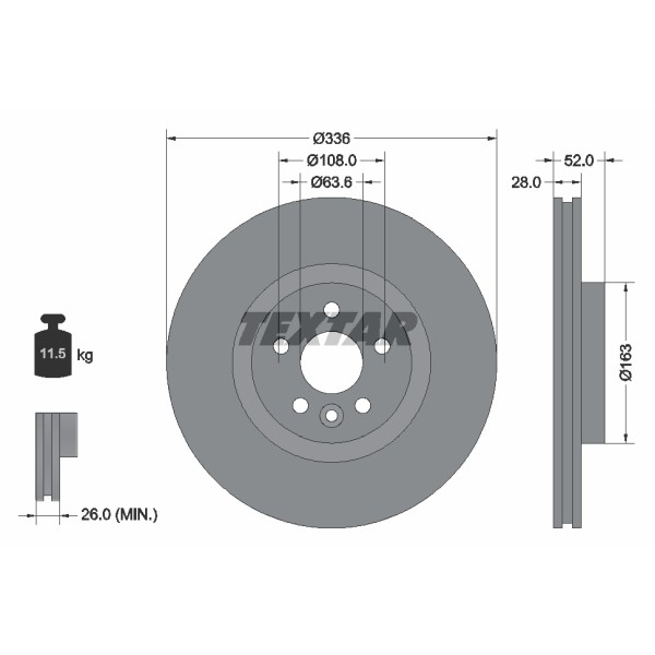 Слика на кочионен диск TEXTAR PRO 92168203 за Volvo S80 Saloon D3 / D4 - 163 коњи дизел