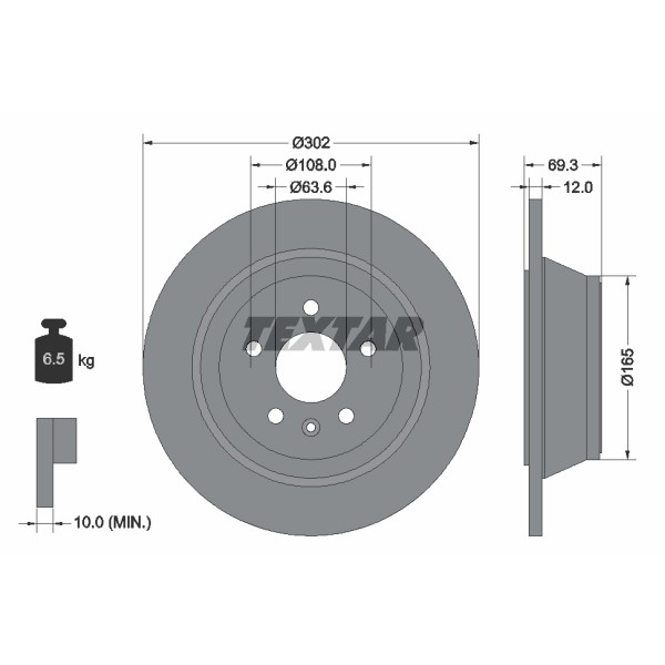 Слика на кочионен диск TEXTAR PRO 92168403 за Volvo V70 Estate 2.0 GDI - 214 коњи бензин