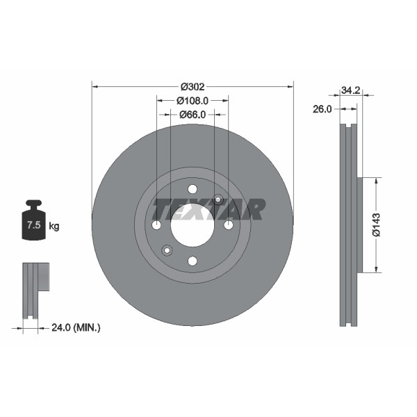 Слика на кочионен диск TEXTAR PRO 92168503 за Peugeot 208 1.4 Flex - 93 коњи Бензин/Етанол