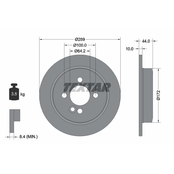 Слика на кочионен диск TEXTAR PRO 92175003 за Mini Clubvan (R55) Cooper D - 112 коњи дизел