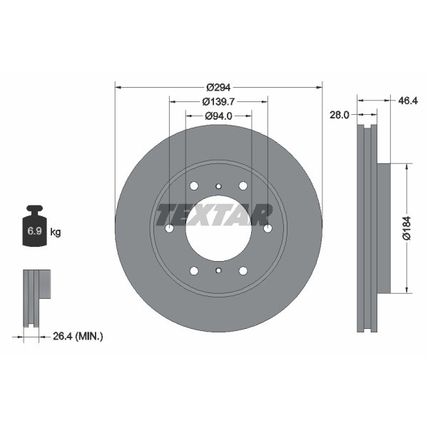 Слика на кочионен диск TEXTAR PRO 92180203 за Mitsubishi L200 (KB,KA T) 2.8 D 4WD - 97 коњи дизел