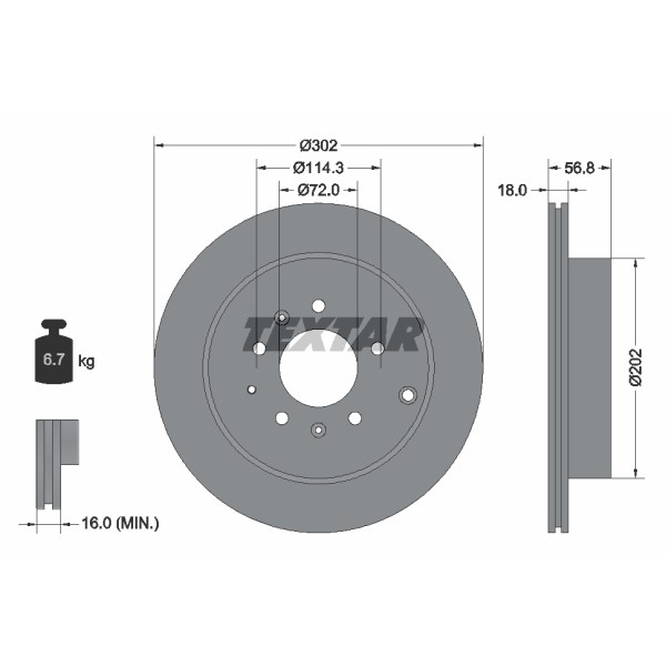 Слика на кочионен диск TEXTAR PRO 92180903 за Mazda CX-7 (ER) 2.3 MZR DISI Turbo - 258 коњи бензин