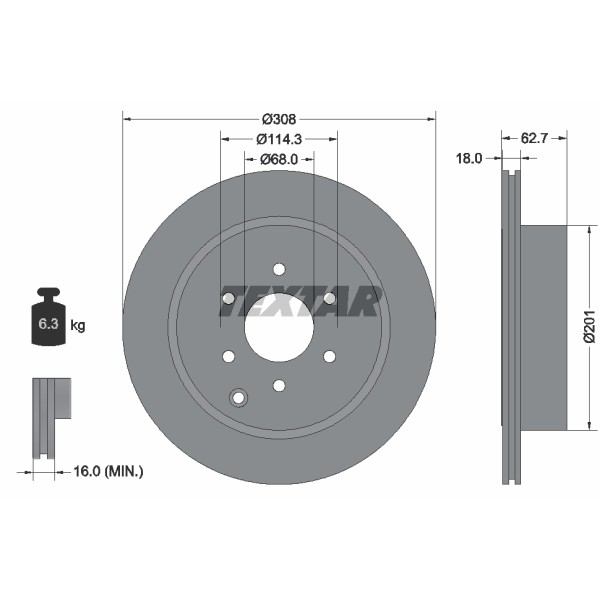 Слика на кочионен диск TEXTAR PRO 92181603 за Nissan Navara (D40) 2.5 dCi 4WD - 174 коњи дизел