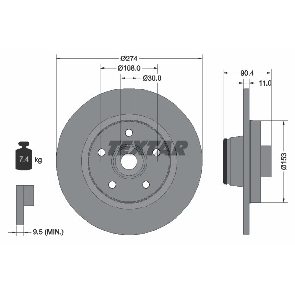 Слика на кочионен диск TEXTAR PRO 92196203 за Renault Kangoo (KW0-1) 1.6 16V  Hi-Flex - 106 коњи Бензин/Етанол